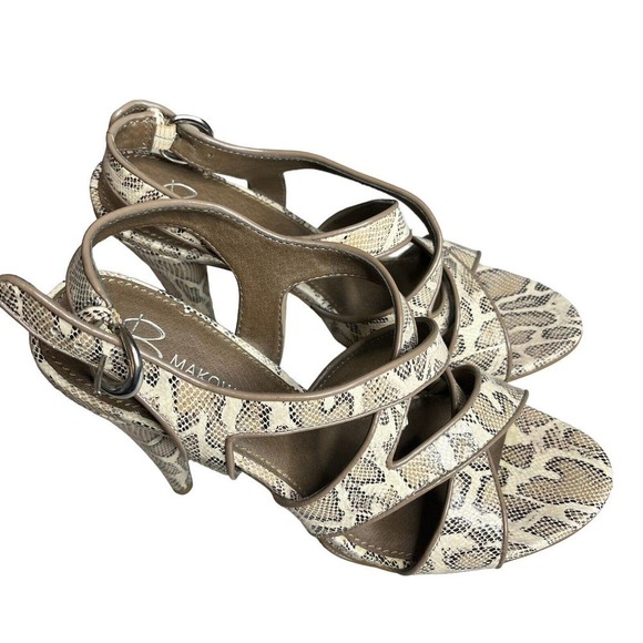 B. Makowsky Adele Leather Snakeskin Platform Heels 7 M Strappy Sandal Taupe - Picture 2 of 10